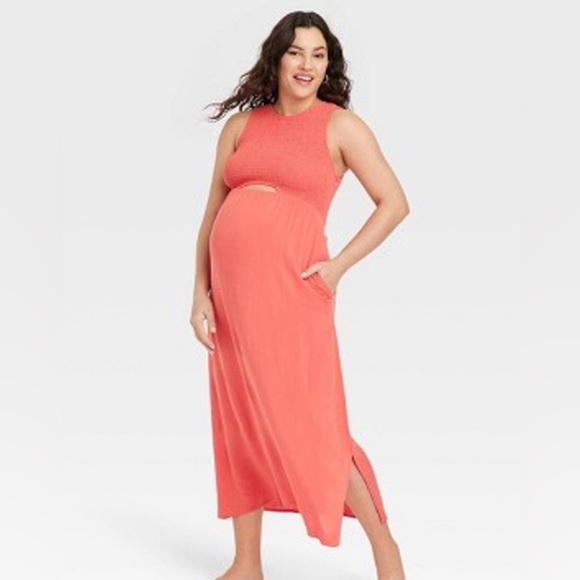 Smocked Cut Out Maxi Maternity Dress - Isabel Maternity By Ingrid & Isabel S NWT - Picture 1 of 6